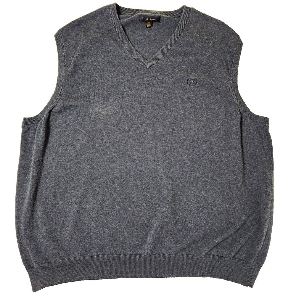 Club Room Men's Size XXL 100% Cotton Vest Blue V-Neck